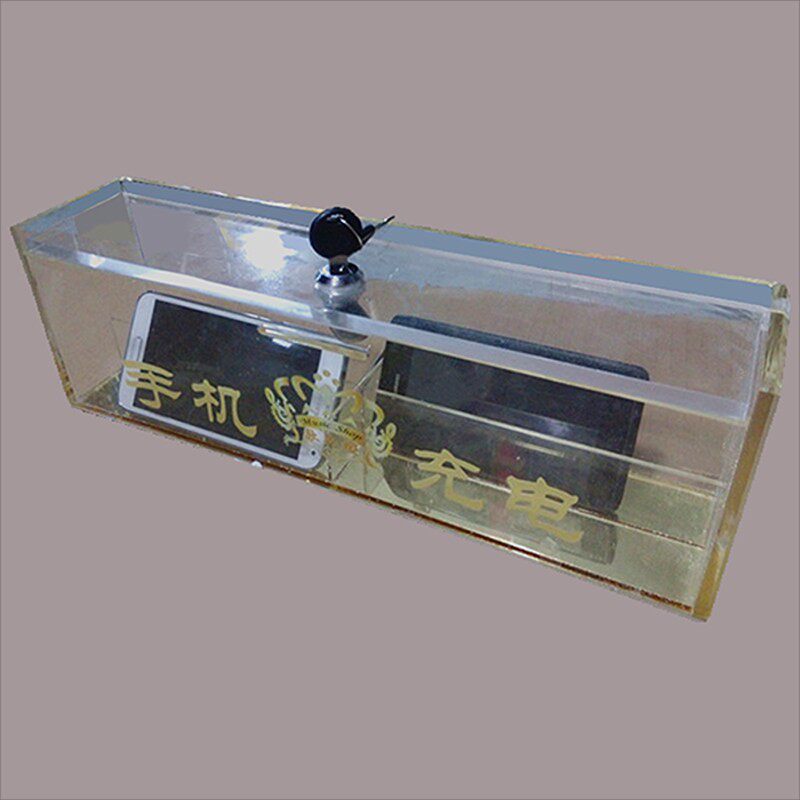 手机存放保管盒金色底柜子有机玻璃收纳盒手机收集盒透明带锁定制