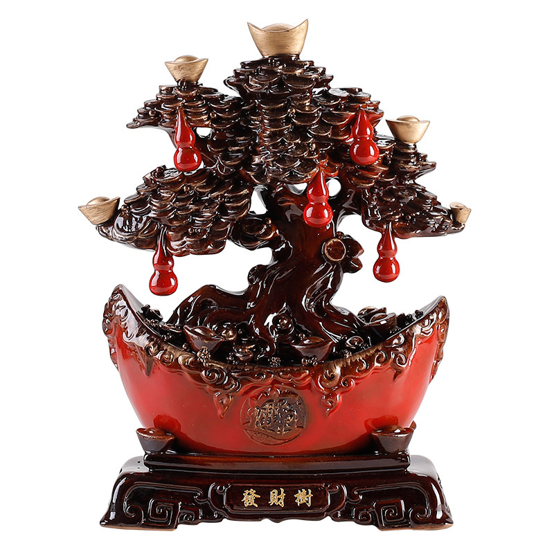 新中式发财树植物陶瓷摆件盆景工艺品招财客厅柜台开业乔迁送礼品