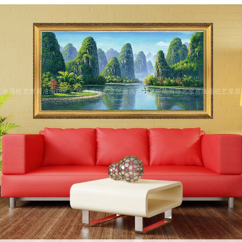 手绘桂林山水风景油画客厅酒店别墅办公室餐厅沙发背景书房挂画