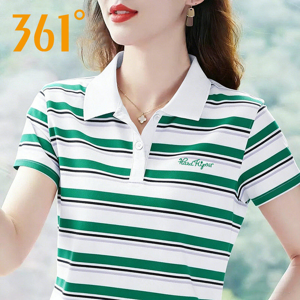 361纯棉翻领女士条纹衬衣夏季2026新款减龄百搭短袖POLO衫上衣