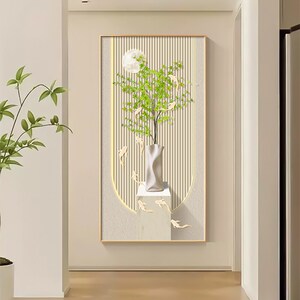 小清新入户门正对墙客厅挂画创意绿植玄关装饰画高级走廊过道壁画