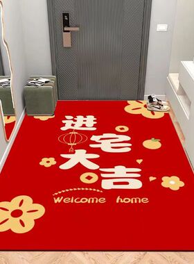 红色入户地垫新年喜庆进门脚垫耐脏门垫家用新中式玄关地毯可定制