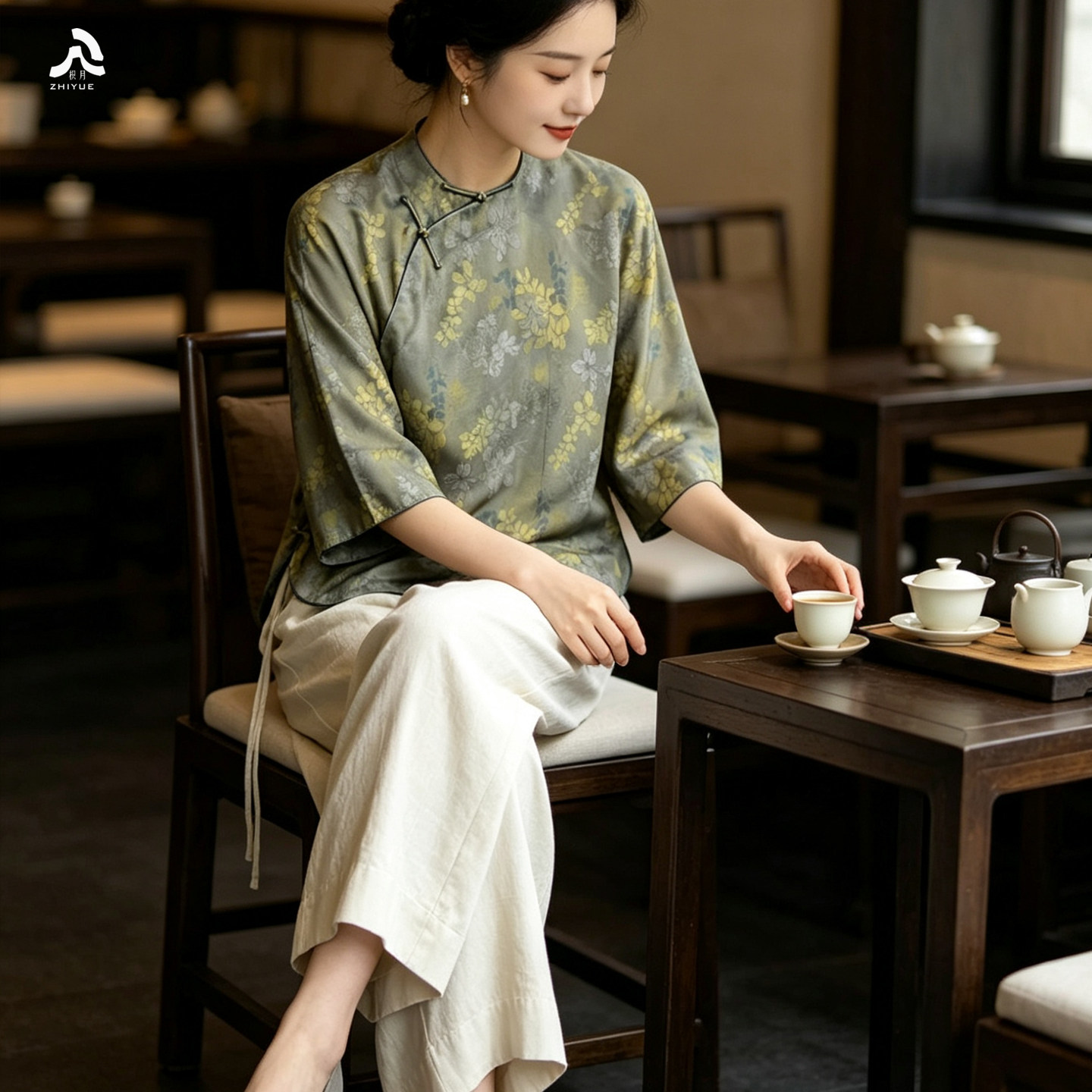 枳月芳华天丝牛仔阔腿裤女2026夏季新款新中式宽松休闲薄款冰丝裤