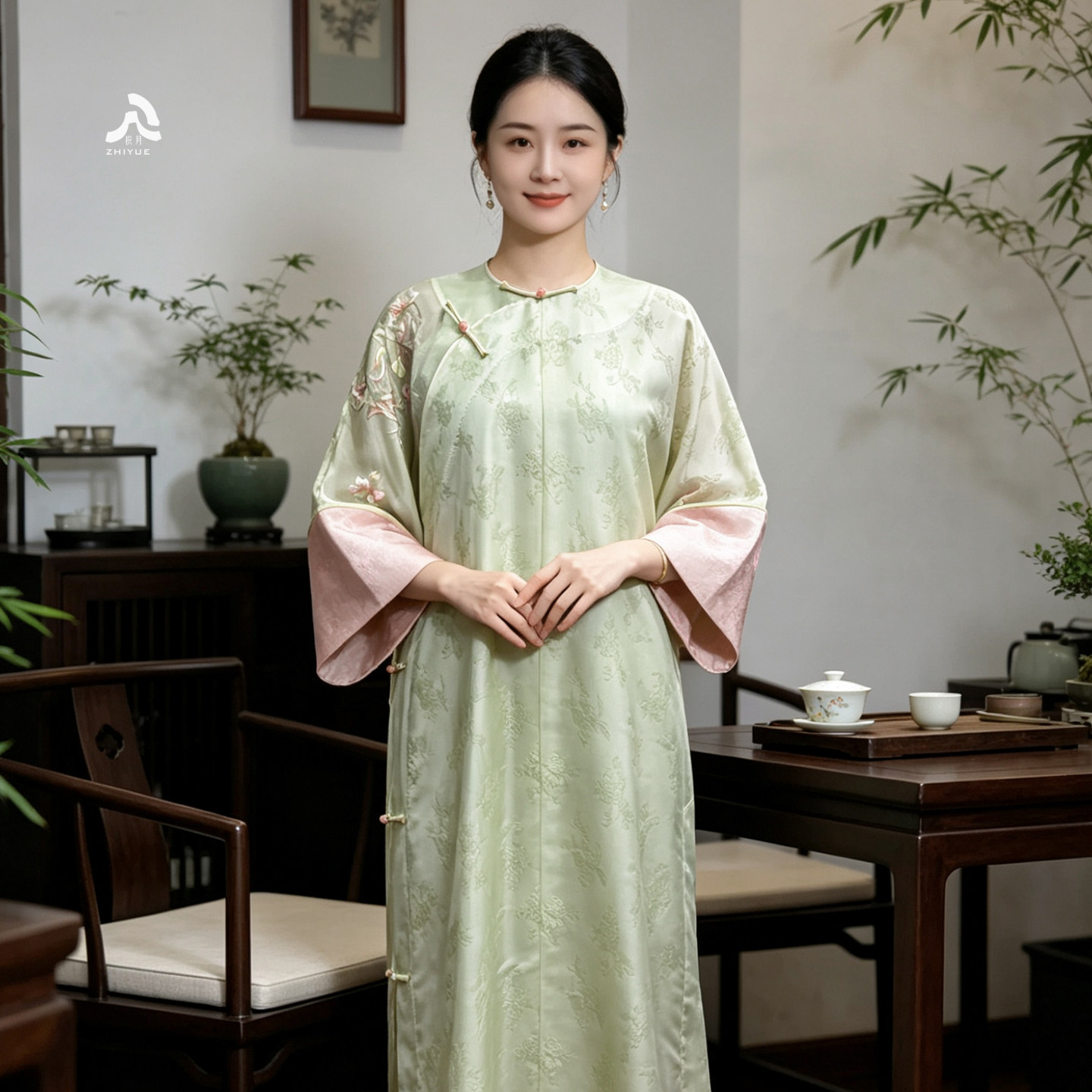 枳月[仲夏之梦]新中式提花罗长袍非遗苏绣桑蚕丝2026夏新款连衣裙