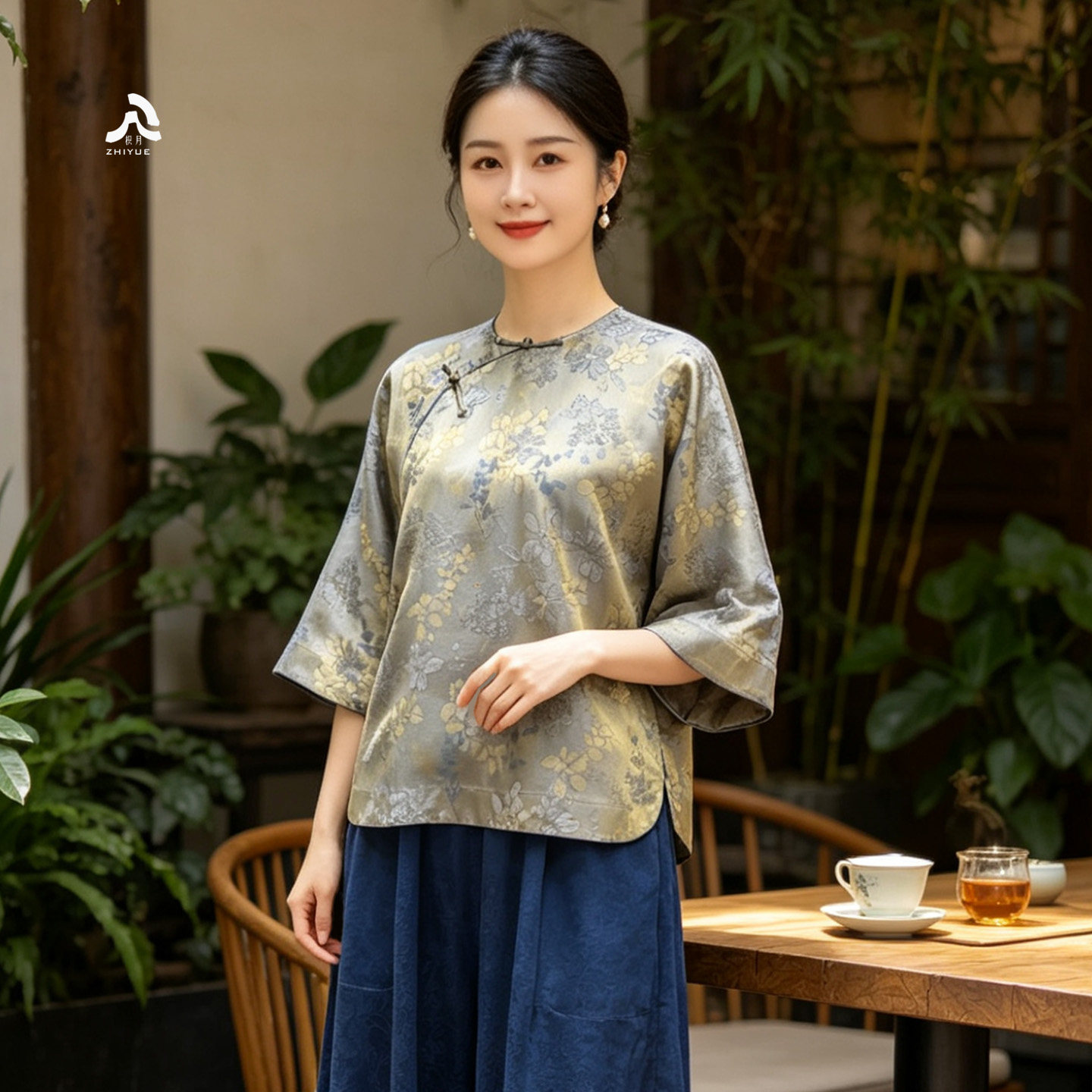 枳月[满园春色]色织水光罗新中式上衣真丝桑蚕丝2026春夏新款女装
