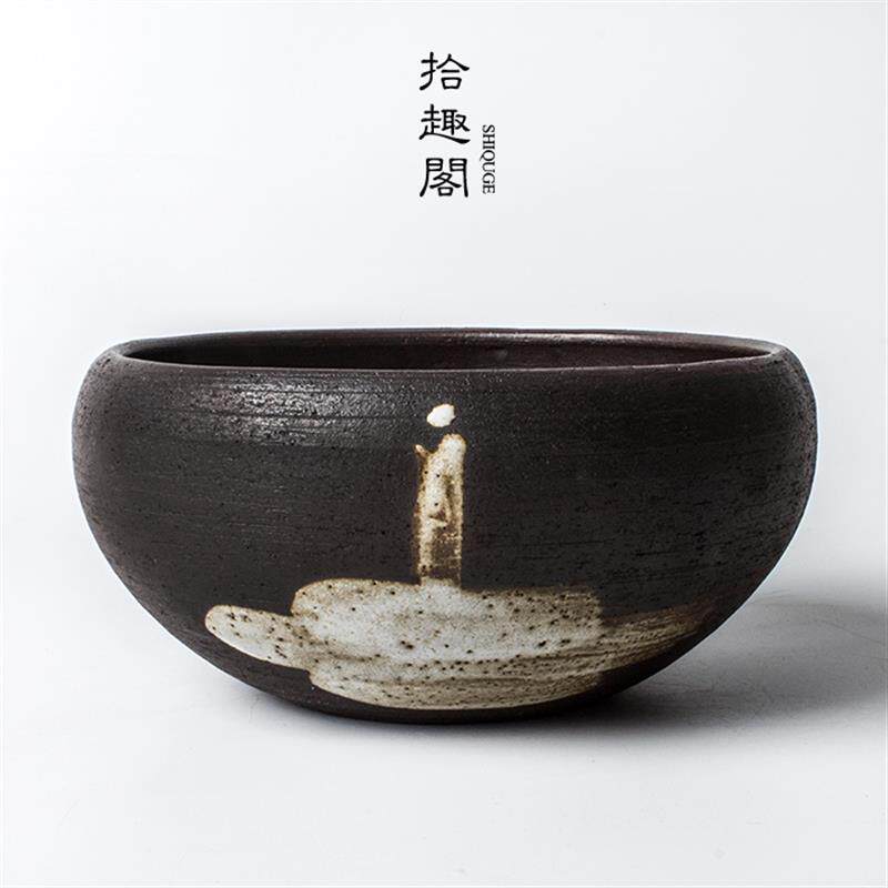 粗陶茶洗宜兴小号手工陶瓷杯洗水盂盆栽花盆渣斗+功夫茶具道零配