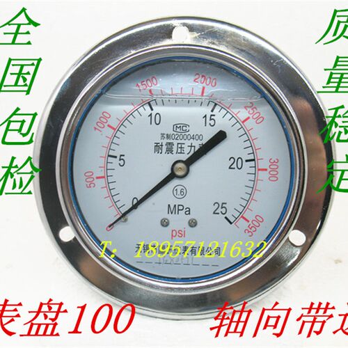 无锡糜氏压力表包检测通过YN100ZT轴向带边耐震压力表 抗震压力表