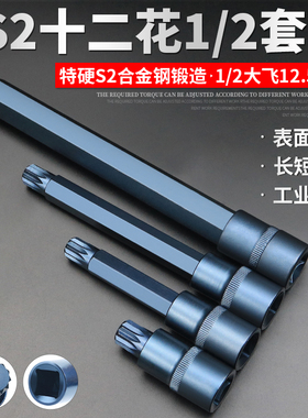 S2十二角梅花套筒1/2大飞12花m10合金旋具批头螺丝刀扳手工具套装