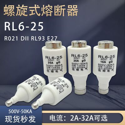 螺旋式熔断器DII E27 RL6-25 R021 gG 2A 4A 6A 10A16A保险丝500V