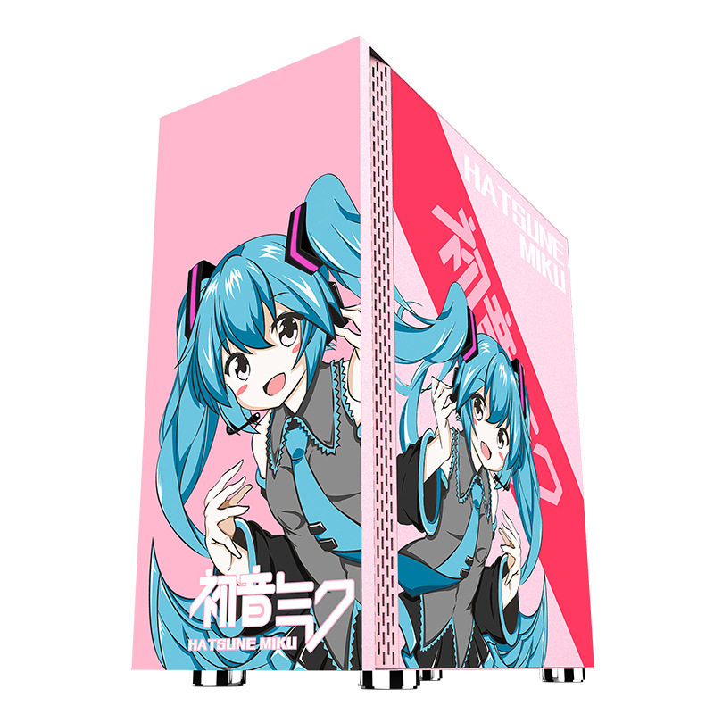 初音动漫版二次元电脑机箱台式机全侧透游戏水冷ATX大板下置电源