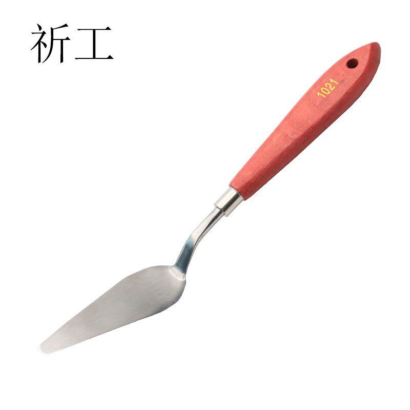 祈工 中号带弯菱形调墨刀柳叶形调漆调油刮墨锡膏油漆搅拌刀1021
