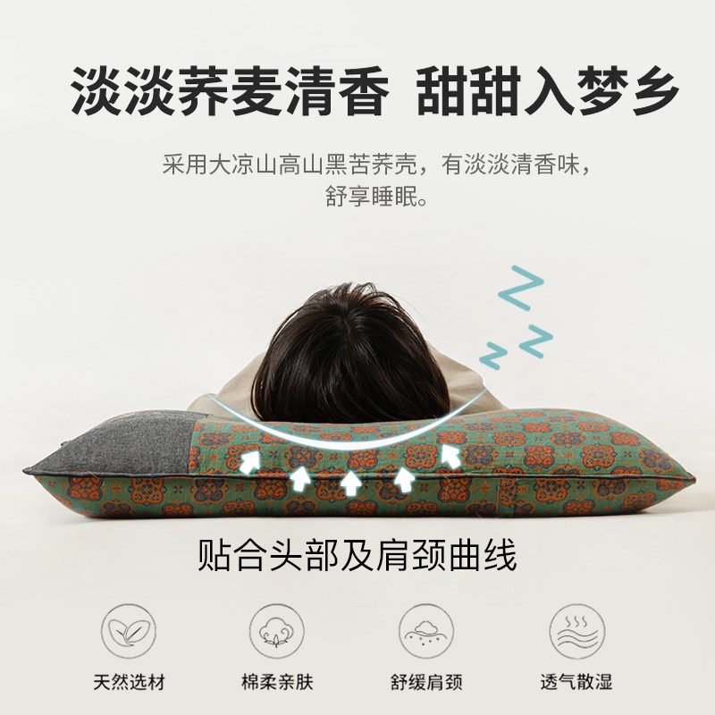 艾洛琳荞麦枕头成人护颈椎助睡眠家用荞麦壳枕芯颈椎专用护颈硬枕