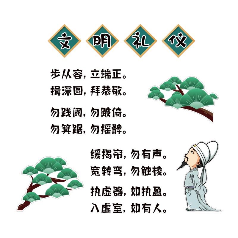 中小学文明礼仪班级文化中国风教室墙面装饰布置楼梯走廊立体墙贴