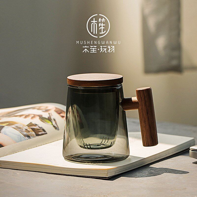 木笙玩物创意高硼硅玻璃男士简约茶水分离泡茶杯个性绿茶玻璃杯子