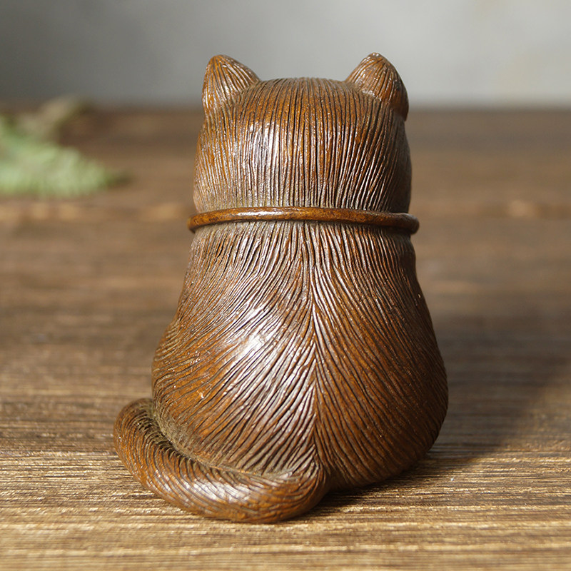 苏工实心铜招财猫茶宠茶玩茶道摆件日式复古镇纸文镇铜虫书房用品