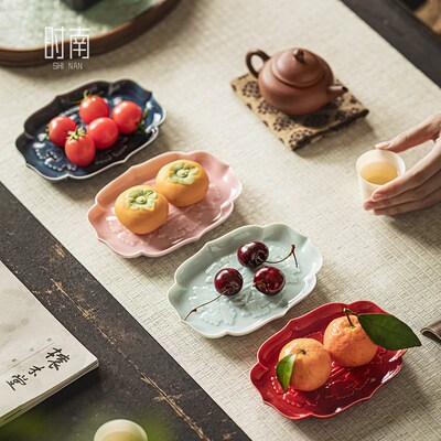 中式复古陶瓷茶点盘结婚喜庆水果盘点心盘订婚摆台糕点盘红盘喜盘