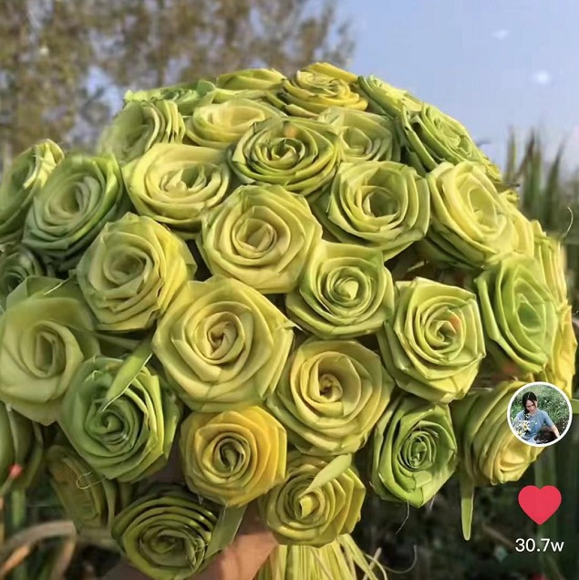 新鲜棕榈树叶编织玫瑰花棕编玫瑰花棕编材料玫瑰花婚庆手捧花包邮