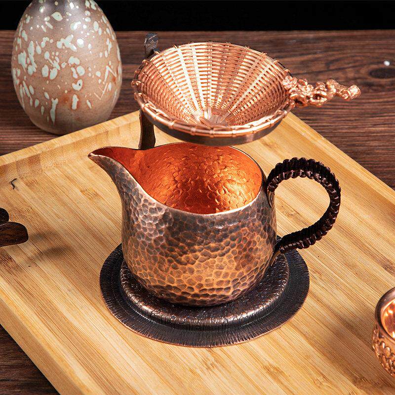 金京堂纯紫铜茶茶滤茶漏公JSA杯道过滤手网编纯铜茶漏架茶托盖置