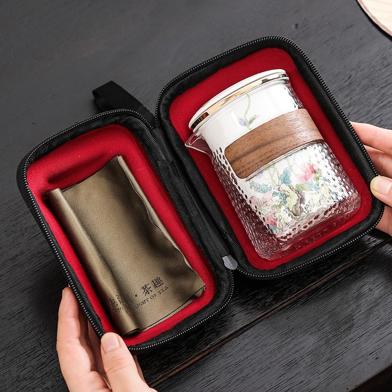 快客杯一壶三杯子耐热玻璃装备便携式旅行茶具套装简约户外泡茶壶