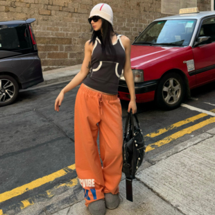 毛线圈宽松舒适卫裤 ICVIBE 奶油橘色·撞色字母印花