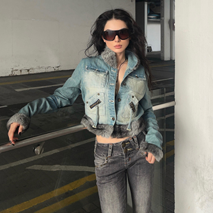 型 利落版 重工冰蓝调牛仔夹克 叛逆内核·皮草立领 ICVIBE