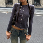 ICVIBE 多穿双排扣·抗起球莫代尔·定染紫调灰蓝针织开衫