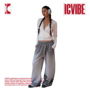 松软毛线圈慵懒宽松卫裤 babe·黑灰段层染 Chill ICVIBE