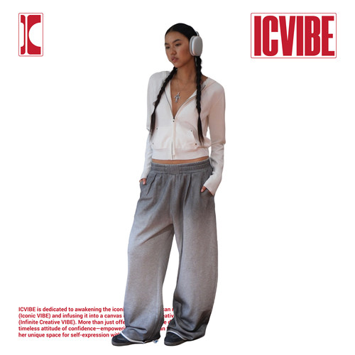 ICVIBE Chill babe·黑灰段层染 松软毛线圈慵懒宽松卫裤