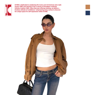 飞行员Crop短风衣夹克 藏蓝 ICVIBE 利落帅气·焦糖卡其