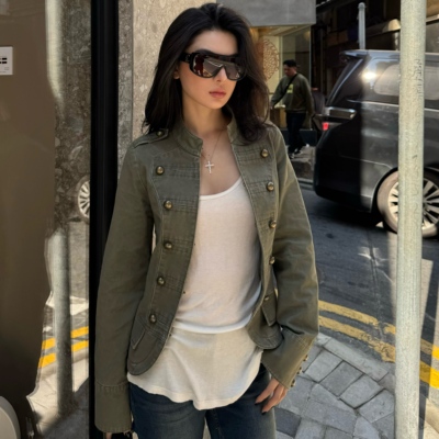 ICVIBE 性感拿破仑·收腰正肩版型 洗褪卡其绿重工夹克