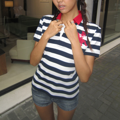 ICVIBE Back to 2000s·海魂条纹+红色撞色 微收腰美式Polo