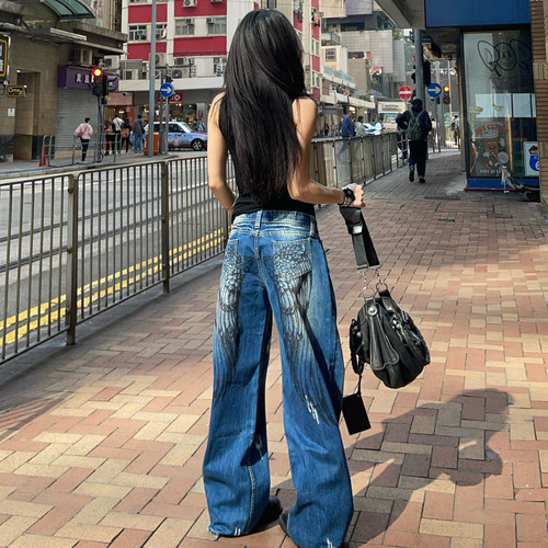 ICVIBE 翅膀系列·自带美臀buﬀﬀ 低腰宽松直筒牛仔裤