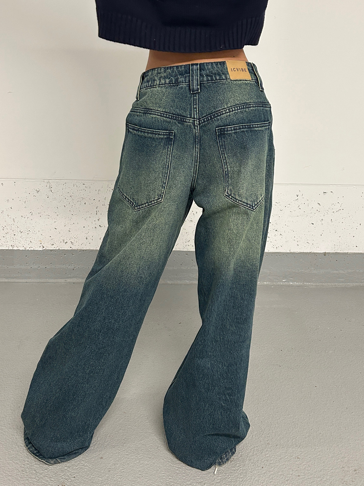 ICVIBE FASHIONABLE GIRLS BAGGY SKATEBOARD PANTS · FILM-LIKE YELLOW AND BLUE WASHED SILHOUETTE SLIM JEANS