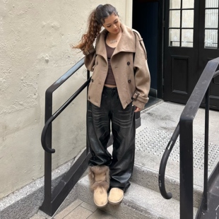 街头感Baggy宽松滑板皮裤 手工擦色 摇滚档案·黑棕底色 ICVIBE