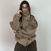 ICVIBE 50%羊毛短大衣 保暖下摆松紧 短款 神比例·立领造型感