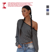 古早味·想rua 羊绒手感 斜肩 ICVIBE 收紧下摆 条纹露肩tee