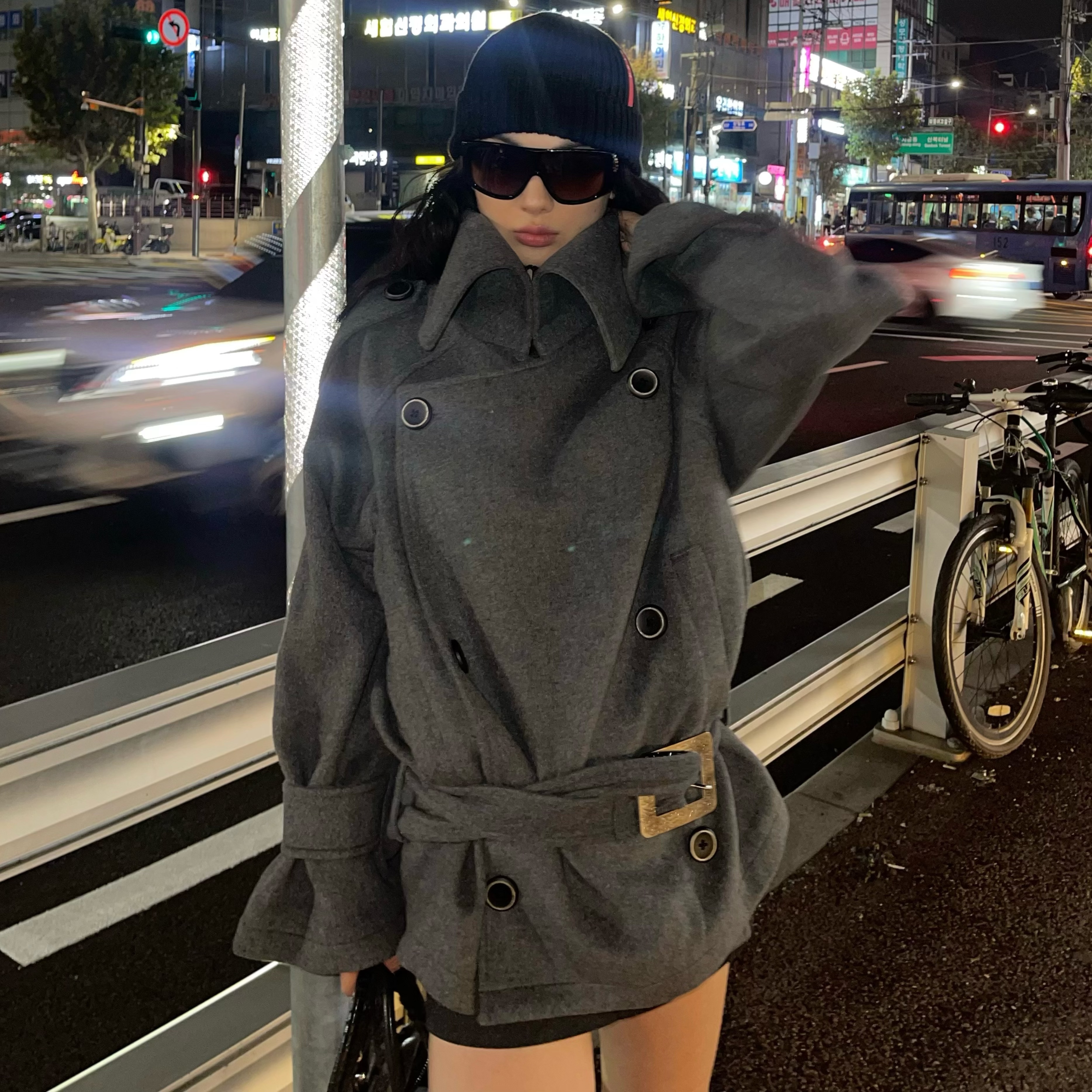 ICVIBE 英伦剧本老戏骨·双排扣撞见俏皮裙摆 50羊毛呢灰色短大衣