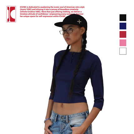 ICBASIC 美式日常·Air面料 收腰+7分袖纽扣圆领tee