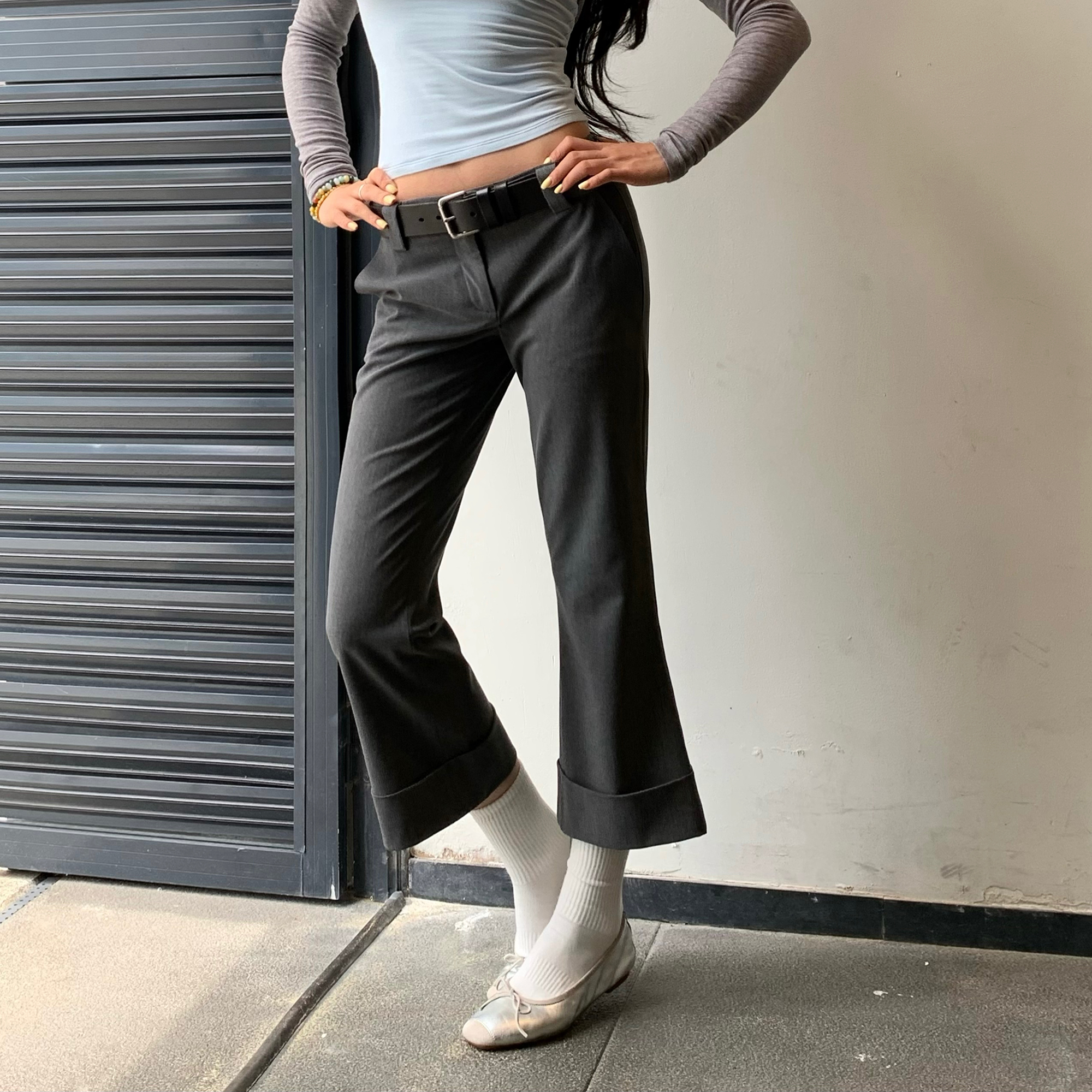 裤长叛逆期 夏日垂感面料+王牌版型 宽腰灰色7分西裤