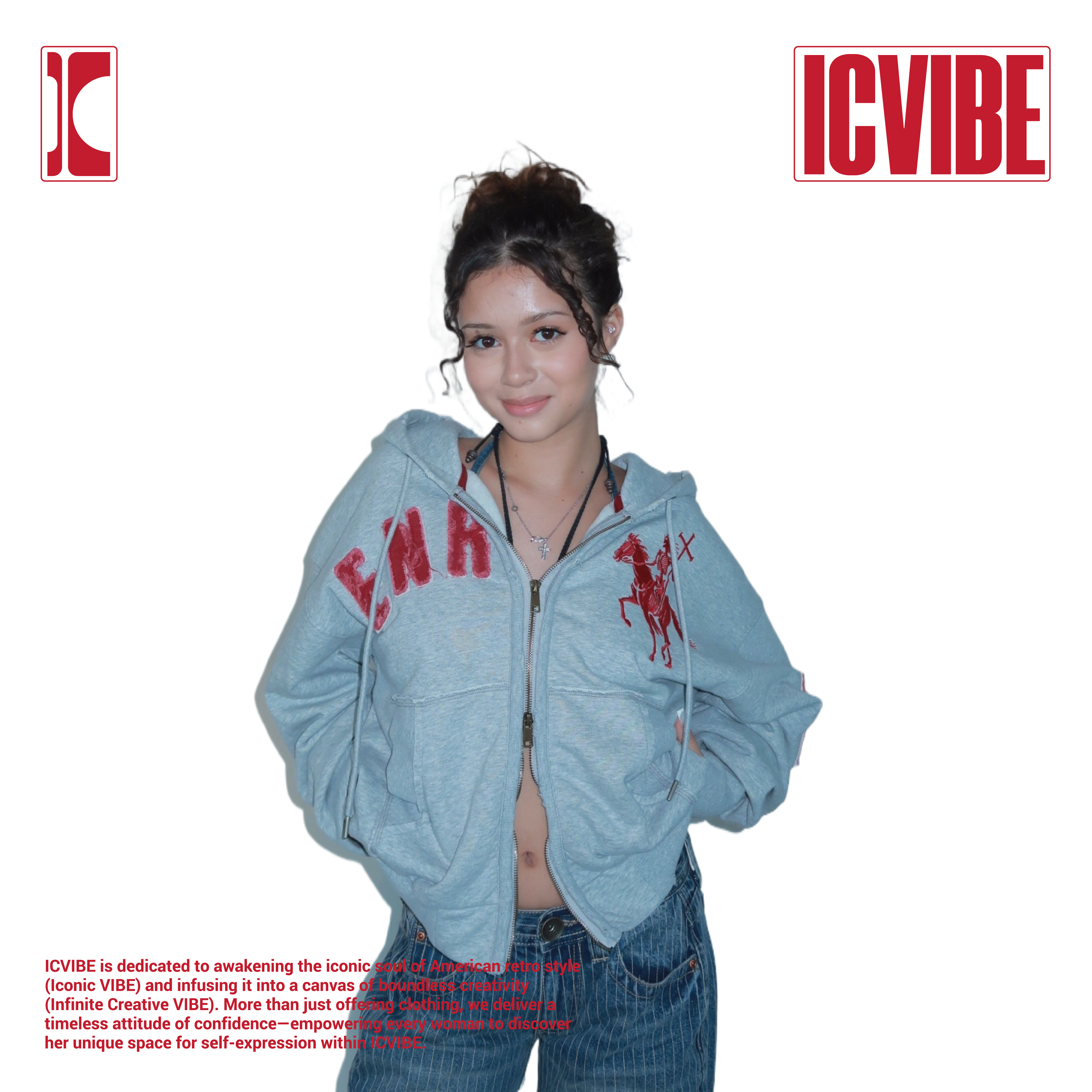 ICVIBE 美式街头·撞色刺绣+贴布  重工做旧浅灰420g薄绒帽衫