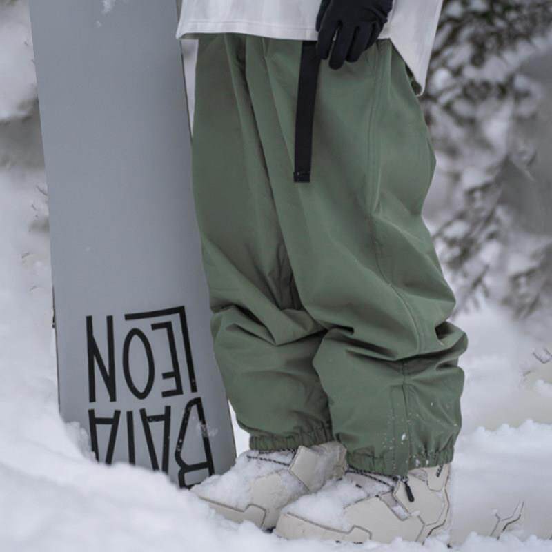 雪否纯色单板雪裤防腰带加水绒防风潮宽松版over滑黑色裤size平价