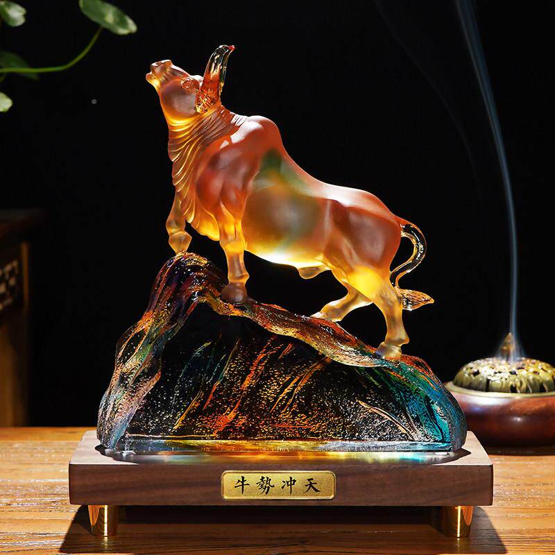牛势冲天摆件财GYX-jz-生肖办公室送客厅玄关家居琉璃务装饰开业