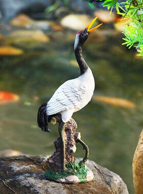 55885户外院假山鱼池饰仙鹤摆件顶鹤丹白鹭水庭池喷泉装造景雕塑