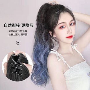 马尾假发女抓夹式雾霾蓝渐变大波浪羊毛卷时尚自然水波纹玉米烫发
