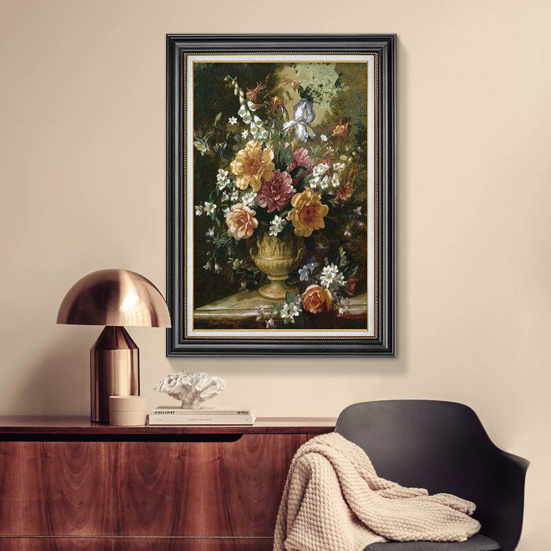 美式玄关装饰画世界名画欧式复古油画静物花卉花开富贵客餐厅别墅