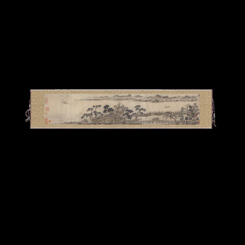 元赵孟頫虹亭阁图卷轴山水画名画复制品中式玄关挂画装饰画字画