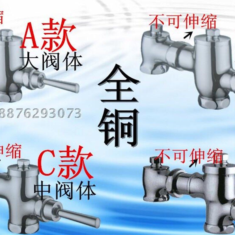 BY铜卧式手按延时自闭冲水阀手压大便冲洗阀蹲便厕所冲便器可伸缩