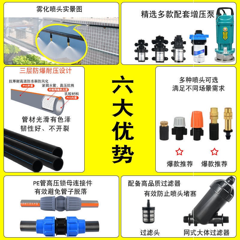 工地围挡喷淋系统农业灌溉雾化喷头降温除尘自动浇水器降尘喷雾