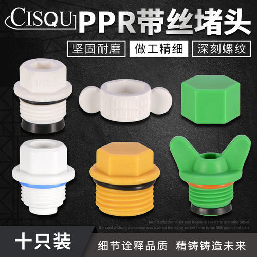 4分6分PPR外丝堵头内外牙堵头PPR水管管件接头堵帽带密封圈堵头