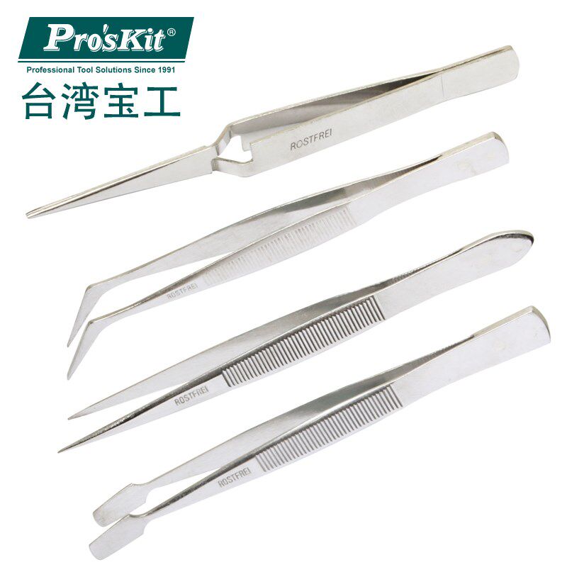 台湾宝工Proskit 808-389台湾宝工,808-389不锈钢镊子.(4支装)
